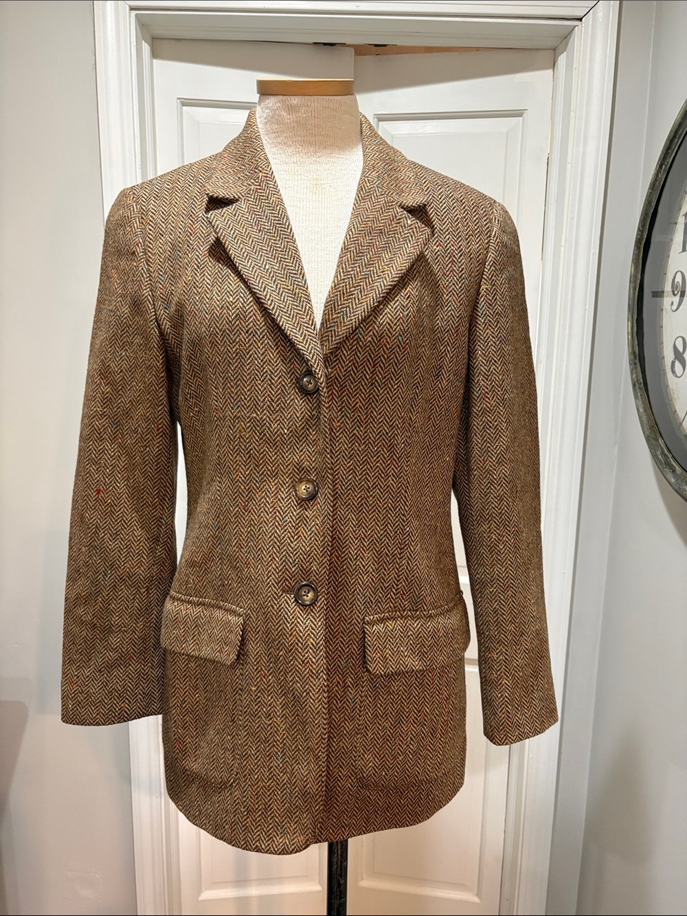 Talbots sz 8 brown wool blazer with multi colored flecks